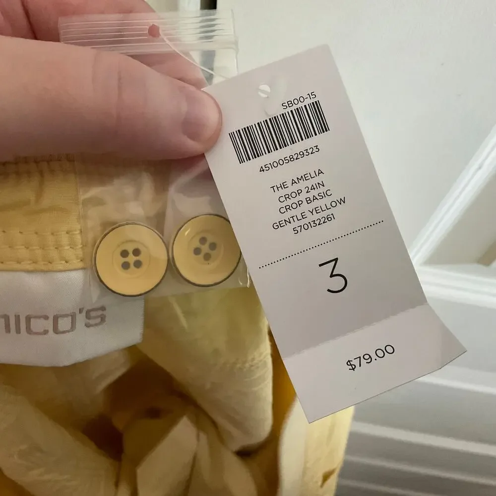 Chico’s The Amelia Cool Cotton Crop‎ in Butter Yellow - Size 16 - NEW